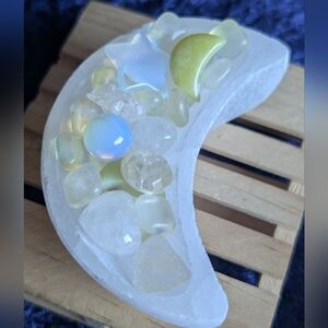 🍋 Lemon Jade Moonstone Bowl ⭐ OpaLite + Quartz healing Crystals Gift